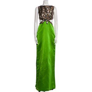 NWT Miu Miu 2019 Cruise Leopard Brocade & Green Silk Satin Gown IT42 Orig $4105